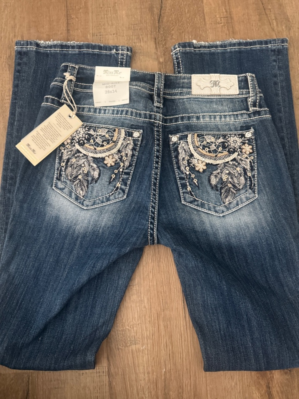 Miss Me Dark Blue Embroidered Boot Cut Jeans